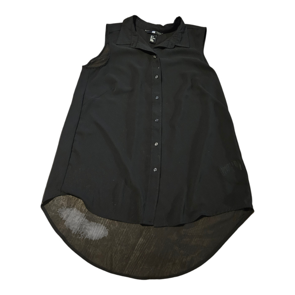 H&M Size 4 Sheer Black Sleeveless Button Up Shirt
